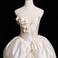 Cute A Line V Neck 3D Floral White Satin Short Homecoming Dress Birthday Dress SH4275