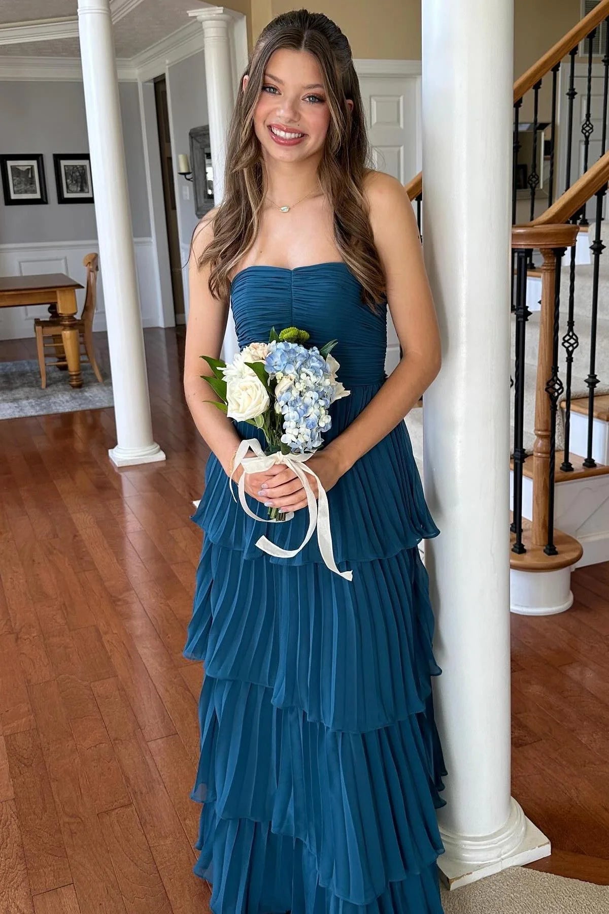 Green A Line Sweetheart Neck Pleated Chiffon Prom Dress Evening Dress SH6218