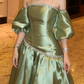 Sage Green A Line Off the Shoulder Beaded Satin Prom Dress Evening Dress SH5523