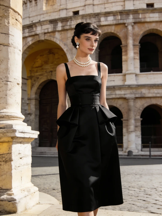 Classic A Line Straps Black Satin Prom Dress Evening Dress SH5112