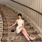 Open Back A Line Halter Bow Lace Ivory Satin Short Birthday Dress Homecoming Dress SH3401