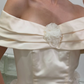 Light Apricot Vintage Sheath Off the Shoulder Satin Wedding Dress SH6179