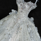Gorgeous Ball Gown Strapless White Flower Silver Sequin Organza Prom Dress Party Dress SH3415