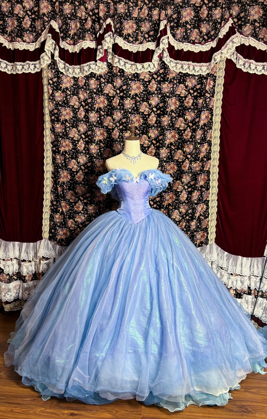Princess Cinderella Ball Gown Off the Shoulder Blue Purple Tulle Prom Dress Sweet 16 Dress SH5772