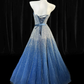 Dreamy Blue Ombre A Line Strapless Beaded Tulle Prom Dress Evening Dress SH5604