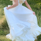 Cute A Line Puff Sleeves White Satin Long Prom Dress Birthday Dress with Slit SH2073