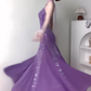 Purple Mermaid Spaghetti Strap Rhinestone Chiffon Prom Dress Vacation Dress Date Dress SH3986