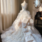 Stunning Retro Ball Gown Strapless Light Pink Rose Layered Organza Wedding Dress Prom Dress SH5890