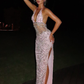 Light Pink A Line Straps Shiny Beaded Tulle Satin Backless Long Prom Dress Date Dress SH5557