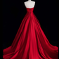 Simple A Line Strapless Red Satin Long Sweep Prom Dress Graduation Prom Dress SH2564