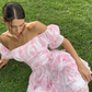 Sweety Pink A Line Off the Shoulder Print Chiffon Short Homecoming Dress Outfits SH6495