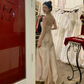 Vintage Apricot A Line Strapless Satin Prom Dress Wedding Guest Dress SH4500