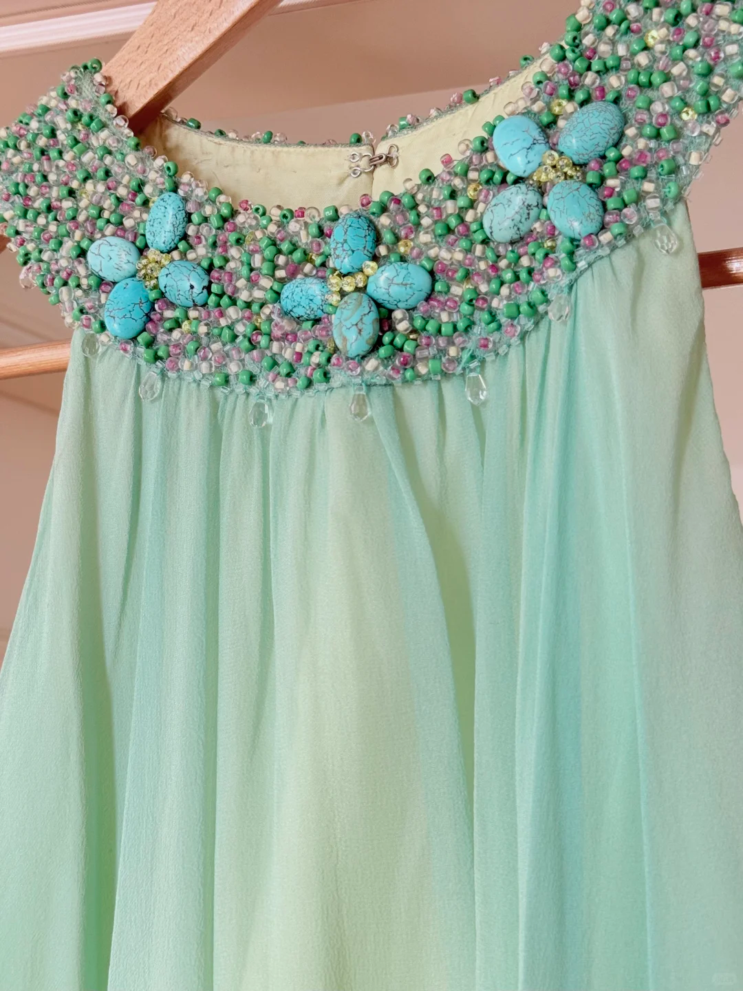 Vintage Yellow Green Ombre Beaded Chiffon Knee Length Wedding Guest Dress Prom Dress SH5442