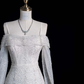 Silver Sequin A Line Long Sleeve White Tulle Wedding Dress Prom Dress SH4113