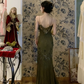 Vintage Olive Green Mermaid Spaghetti Strap Exquisite Beaded Chiffon Prom Dress 22th Birthday Dress SH4407