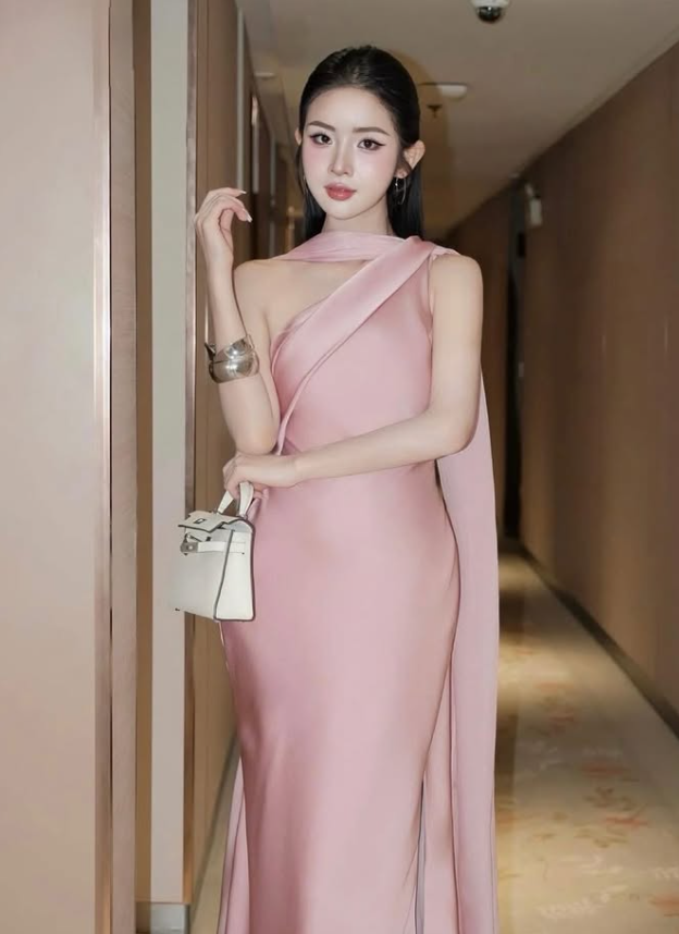 Elegant Sheath One Shoulder Pink Satin Long Prom Dress Party Dress SH4667