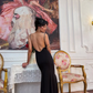 Elegant Black Mermaid Straps Exquisite Beaded Satin Backless Long Prom Dress SH5393