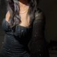 Shiny Black Tulle Long Sleeves Mini Prom Dress Bodycon Homecoming Dress SH1103