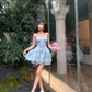 Blue A Line Spaghetti Strap Satin Short Homecoming Dress Outfits SH5832