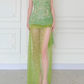 Summer Green A Line V Neck Shiny Beaded Slit Long Prom Dress Evening Dress SH5842