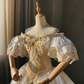 Dazzling Retro Ball Gown Puff Sleeve Lace Beaded Satin Wedding Dress Prom Dress SH5888
