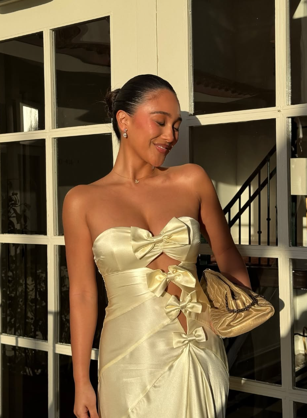 Yellow A Line Sweetheart Neck Bow Knot Satin Long Prom Dress Evening Dress SH8963