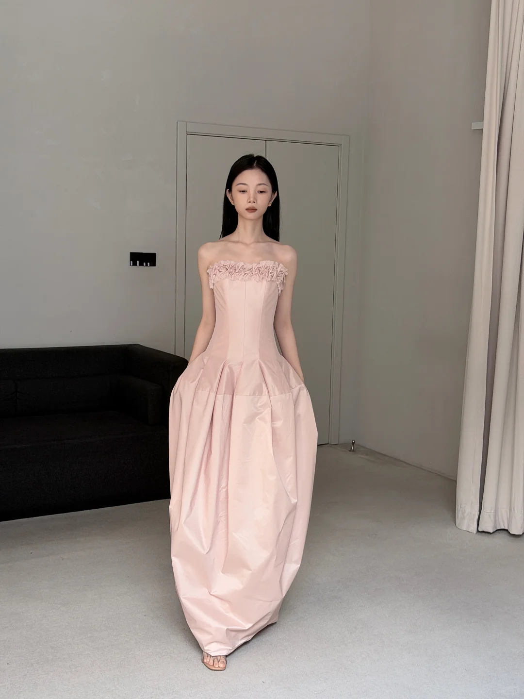 Stunning A Line Strapless Light Pink Satin Long Prom Dress Evening Dress SH7705