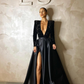 Royal Blue A Line Long Sleeve Shiny Sequin Satin Prom Dress Evening Dress SH5592