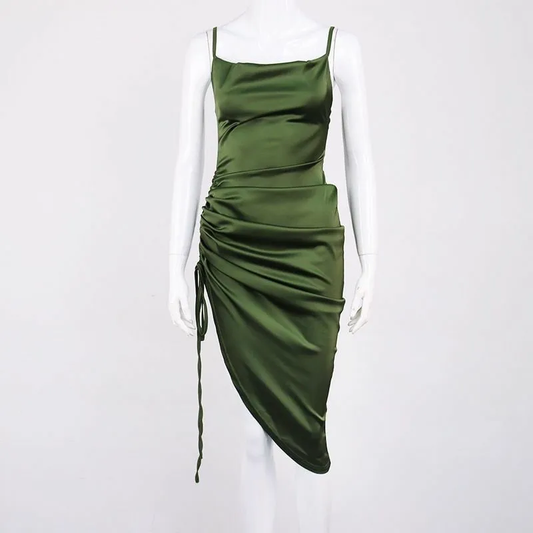 New Satin Green Prom Dress Spaghetti Strap Party Evening Dress  SH1401