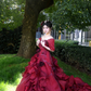 Burgundy Ball Gown Off the Shoulder Beaded Floral Organza Graduation Ball Gown 18th Birthday Dress SH4982