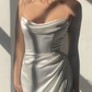 Simple Mermaid Spaghetti Strap White Satin Long Wedding  Dress SH4770