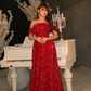 Shiny A Line Off the Shoulder Sequin Long Prom Dress Evening Dress SH7313
