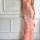 Pink Spaghetti Straps Lace Beading Gorgeous Mermaid Evening Dress SH1203