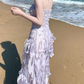 French Purple Ruffled Chiffon Strapless Prom Dress Summer SH6251