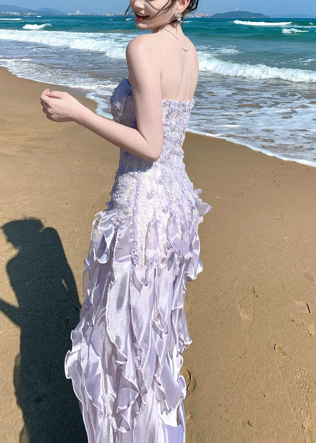 French Purple Ruffled Chiffon Strapless Prom Dress Summer SH6251