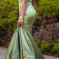 Charming Green Appliques Mermaid Prom Dress  Sweep Train Evening Dress SH709