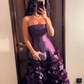 Elegant A Line Strapless Floral Purple Satin Prom Dress Evening Dress SH4692