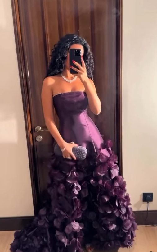 Elegant A Line Strapless Floral Purple Satin Prom Dress Evening Dress SH4692