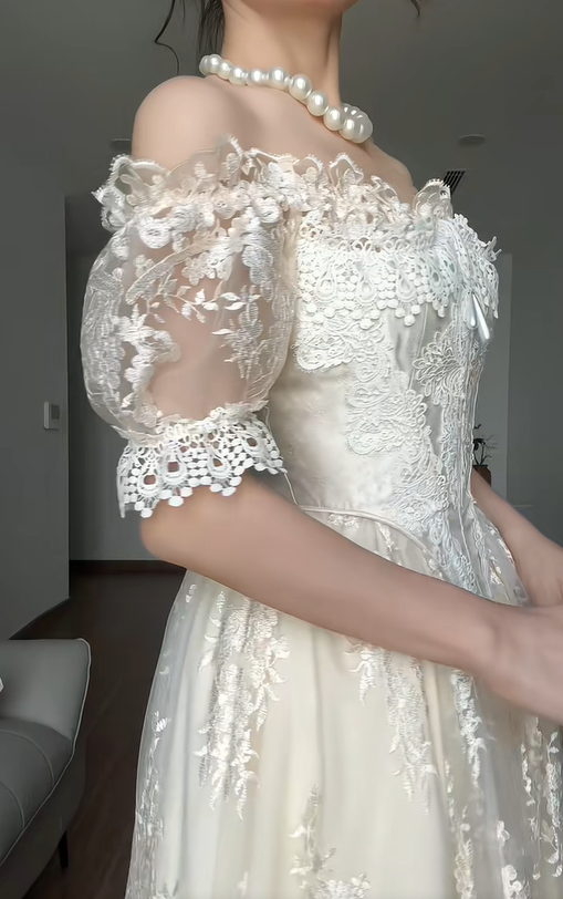 vintage white lace prom dress White V Neck Lace High Low Prom Dress White Lace Formal Dress US 16 / White