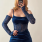 Sexy Dark Blue Sheath Spaghetti Strap Lace Velvet Prom Dress Evening Dress SH6875