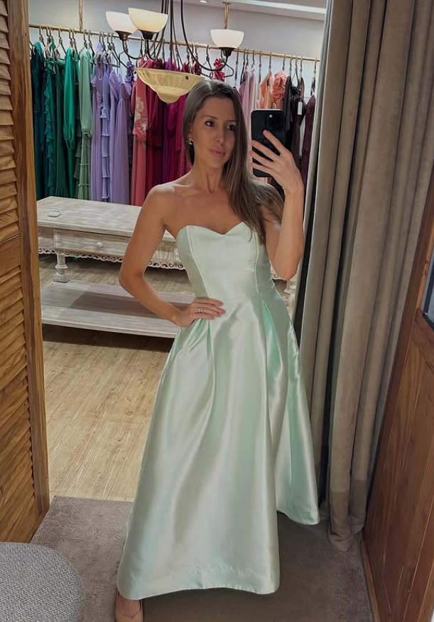 Simple Mint Green A Line Sweetheart Neck Satin Prom Dress Evening Dress SH6359