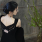 Vintage Black Mermaid Embroidery Satin Prom Dress Evening Dress Date Dress SH5600