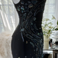 Gorgeous Mermaid Spaghetti Strap Beaded Black Chiffon Party Dress Evening Dress SH2961