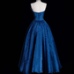 Elegant A Line Strapless Blue Tulle Long Prom Dress Graduation Prom Dress SH2475