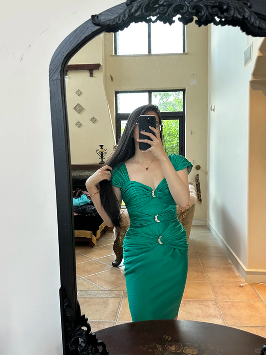 Vintage Green Sheath Straps Satin Homecoming Dress Graduation Prom Dress SH5262