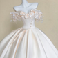 Elegant Ball Gown Off the Shoulder Floral Ivory Satin Prom Dress Wedding Dresses SH4589