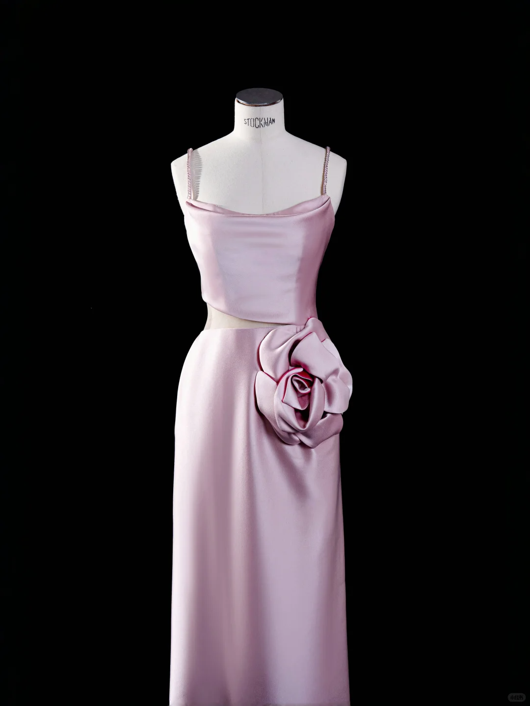 Simple Pink Sheath Spaghetti Strap Flower Satin Party Dress Evening Dress SH3375