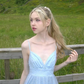 Baby Blue A Line V Neck Sequin Satin Tulle Long Prom Dress Date Dress SH6508