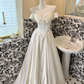 White Classy Ball Gown Off the Shoulder Pearl Satin Long Prom Dress Wedding Dress SH3857
