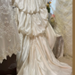 Vintage Ivory A Line Strapless 3D Floral Layered Satin Wedding Dress Prom Dress SH5881